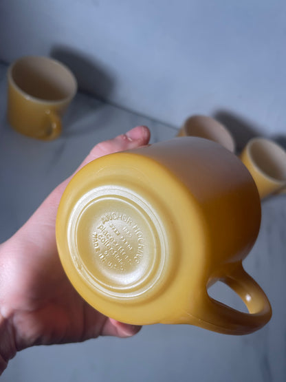 Mustard Yellow Anchor Hocking Oven-Proof Milk Glass Mugs - Set of 4