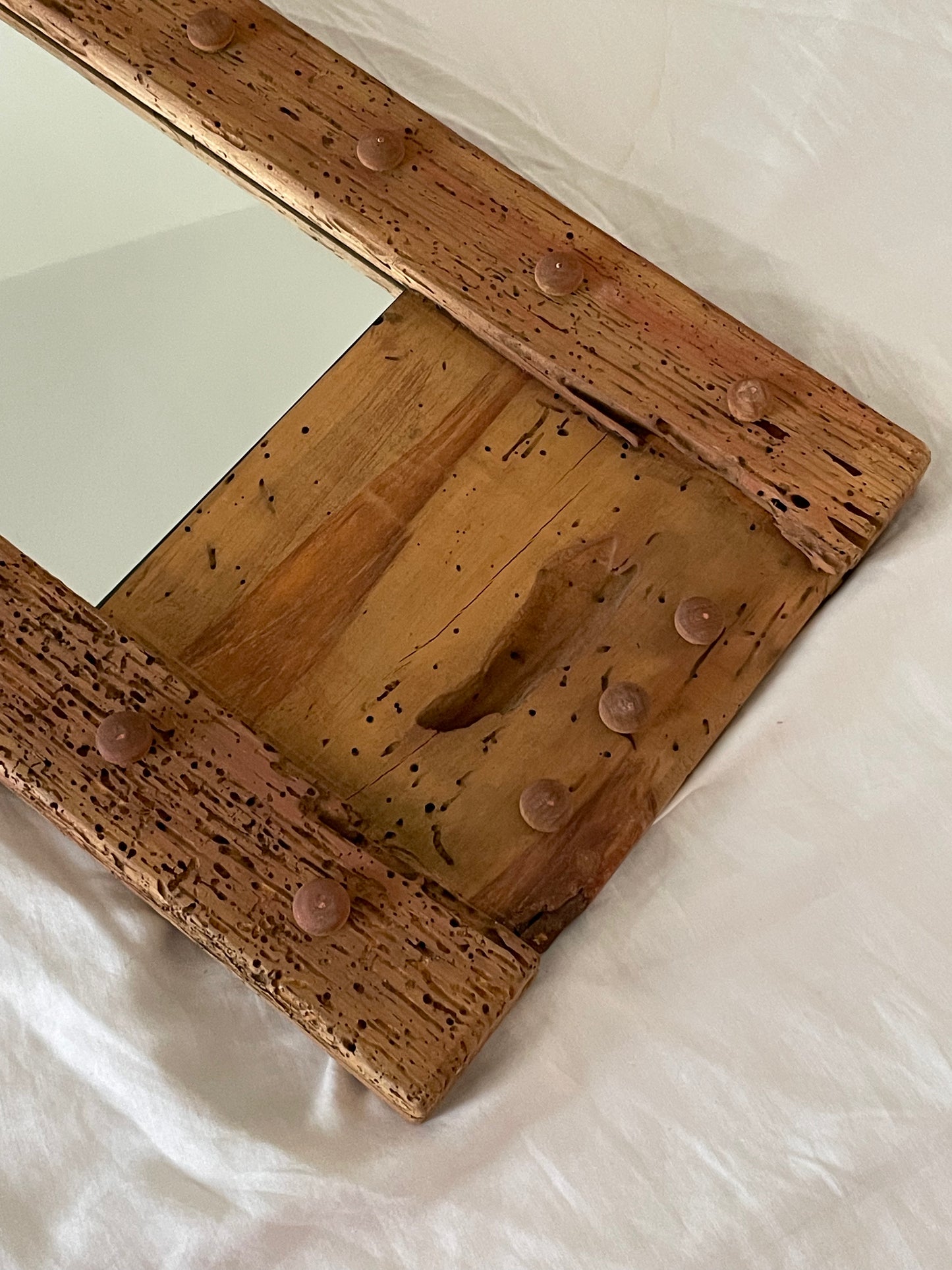 Handcrafted Wormwood Wooden Accent Mirror
