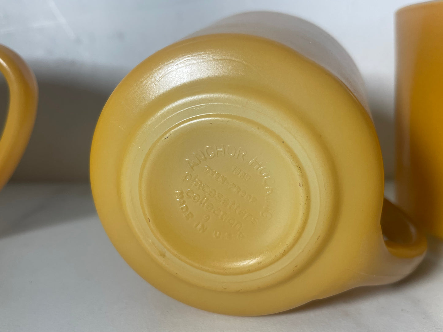 Mustard Yellow Anchor Hocking Oven-Proof Milk Glass Mugs - Set of 4