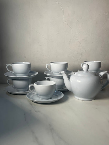 White Arabia Teapot with Seven Teacups & Saucers Set - Made in Finland
