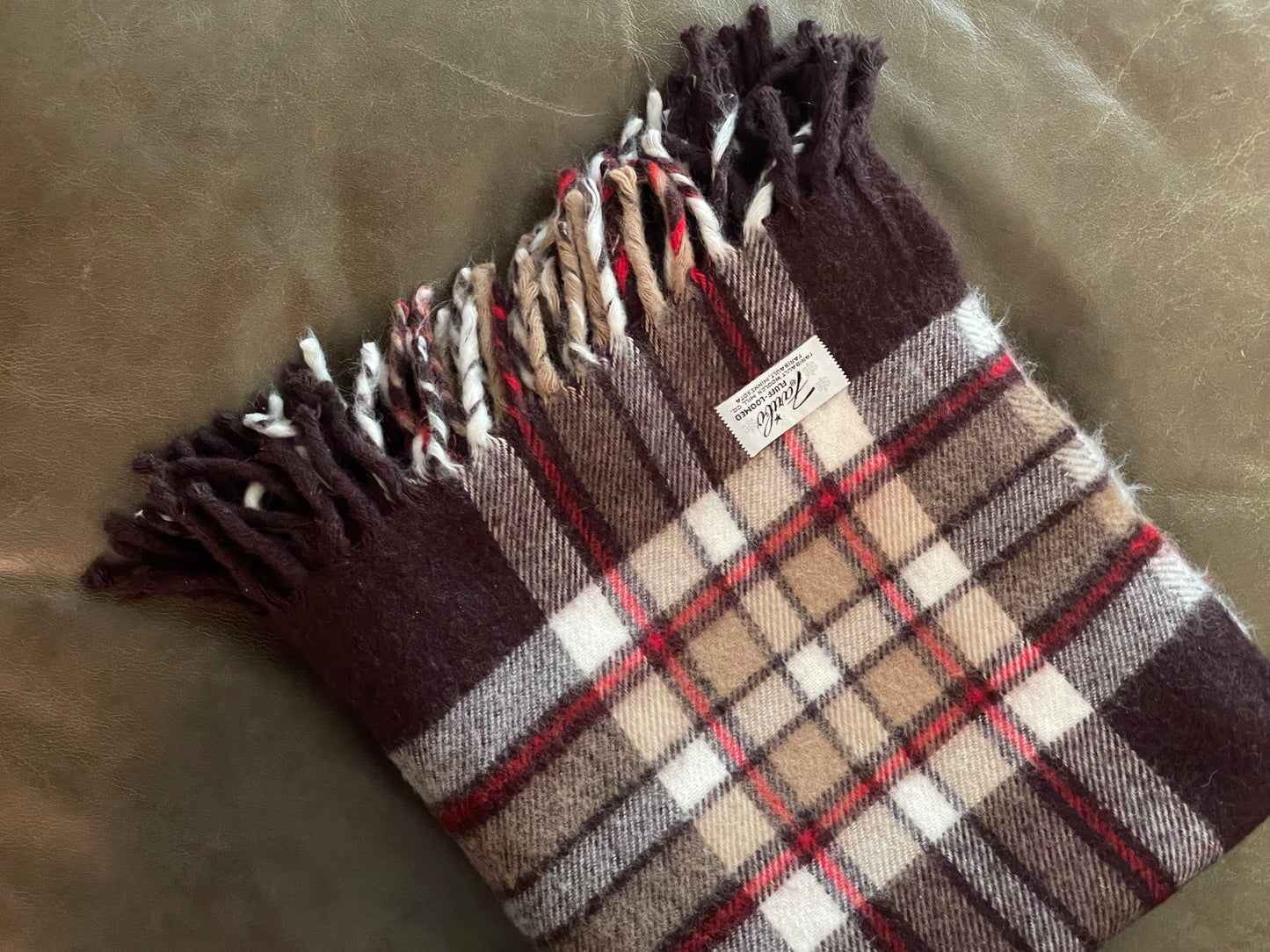 Smaller Vintage Faribo Brown Plaid Blanket - Made in USA