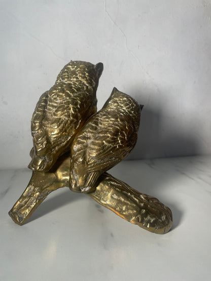 Vintage Pair of Brass Owls on Branch