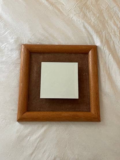 70’s Suede & Oak Framed Raised Mirror