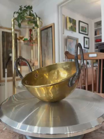 French Vintage Handcrafted Rounded Bottom Hammered Brass, Iron & Copper Bowl