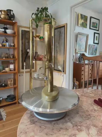 Vintage Solid Brass Tiered Tusk Candle Holder on Green Quartz Base