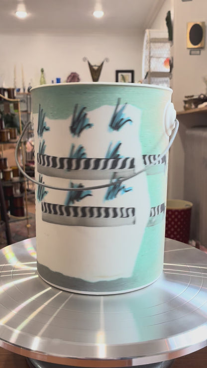 Handcrafted Teal, Black and White Abstract Ceramic Ice Bucket