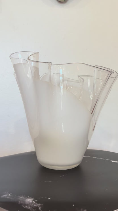 Clear and White Handkerchief Glass Vase