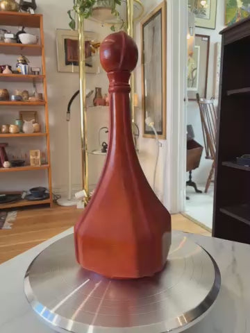 Vintage Halian Leather Wrapped Decanter Bottle - Glass Interior
