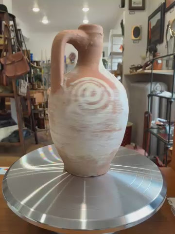 Turkish Terracotta Jug with Abstract Painted Adornments