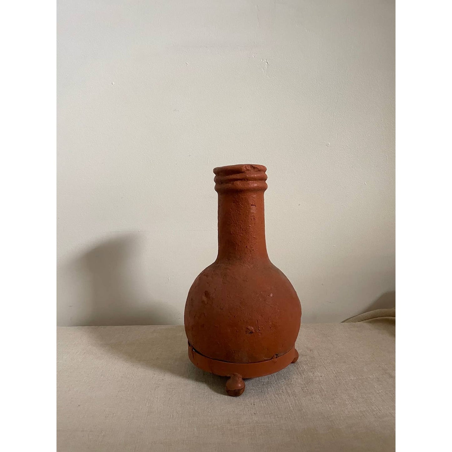 Slow-Fired Packed Terracotta Vase in Tri-Ball Metal Stand