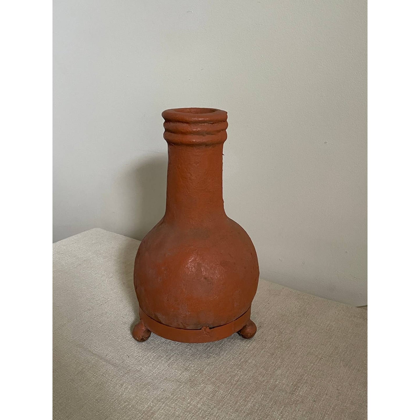 Slow-Fired Packed Terracotta Vase in Tri-Ball Metal Stand