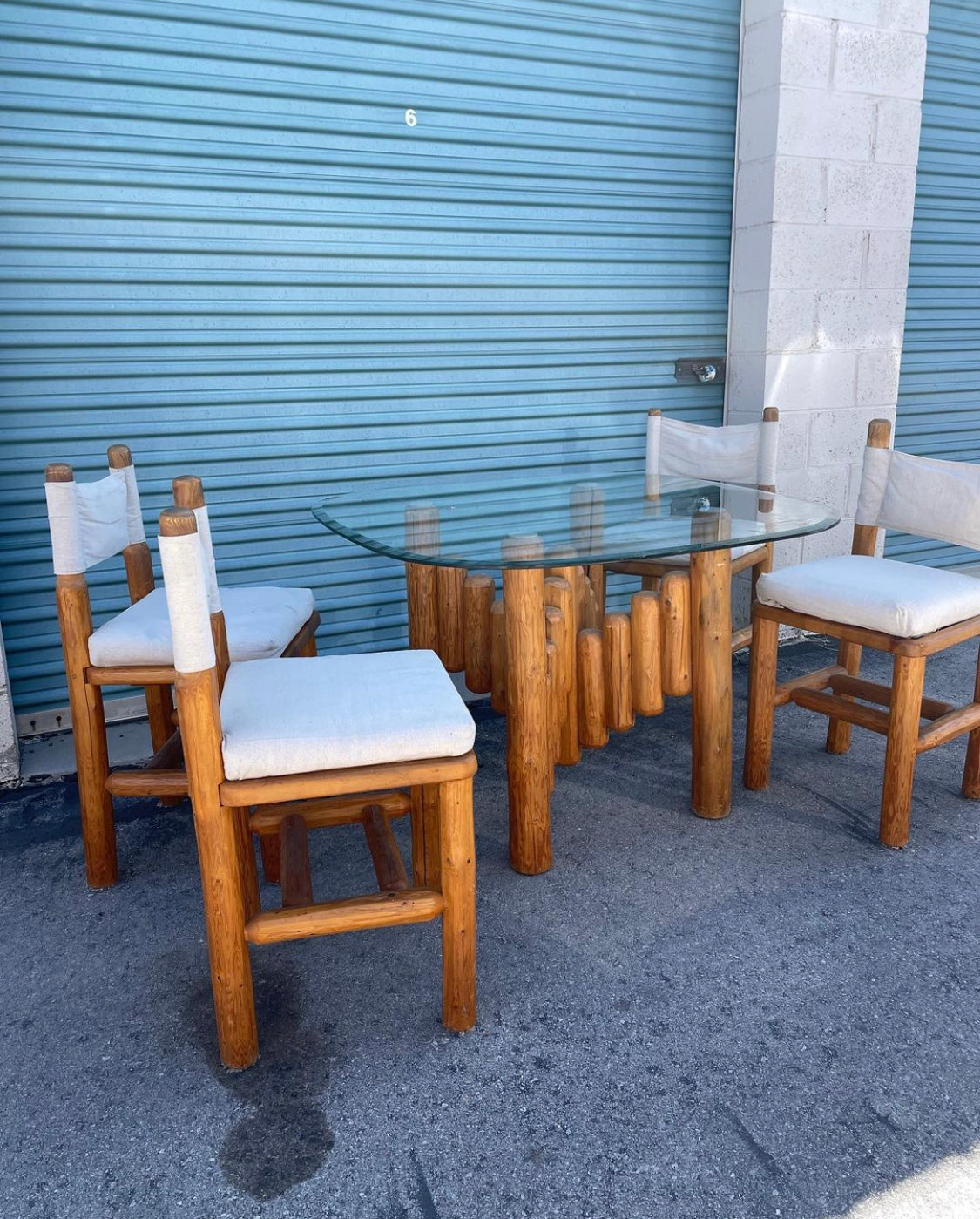 Pine Dining Set 4 Chairs and Table with Glass Top