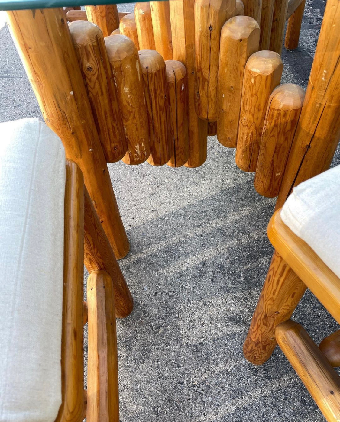 Pine Dining Set 4 Chairs and Table with Glass Top