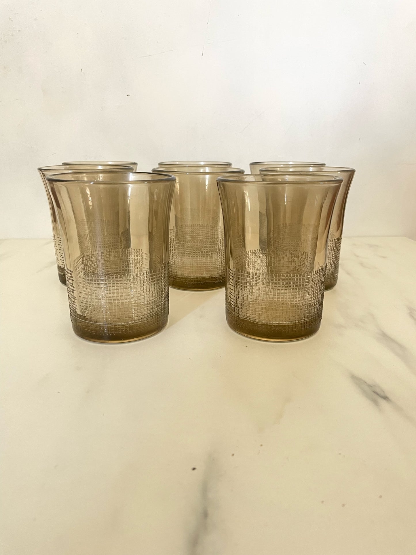 Vintage Brown Woven Texture Tumbler Glasses by Crisa set of 8