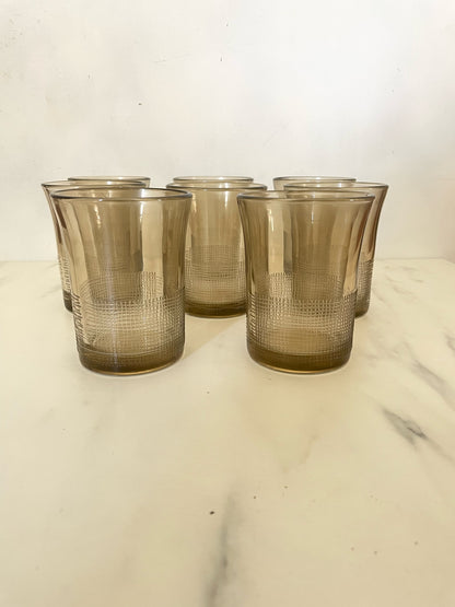Vintage Brown Woven Texture Tumbler Glasses by Crisa set of 8