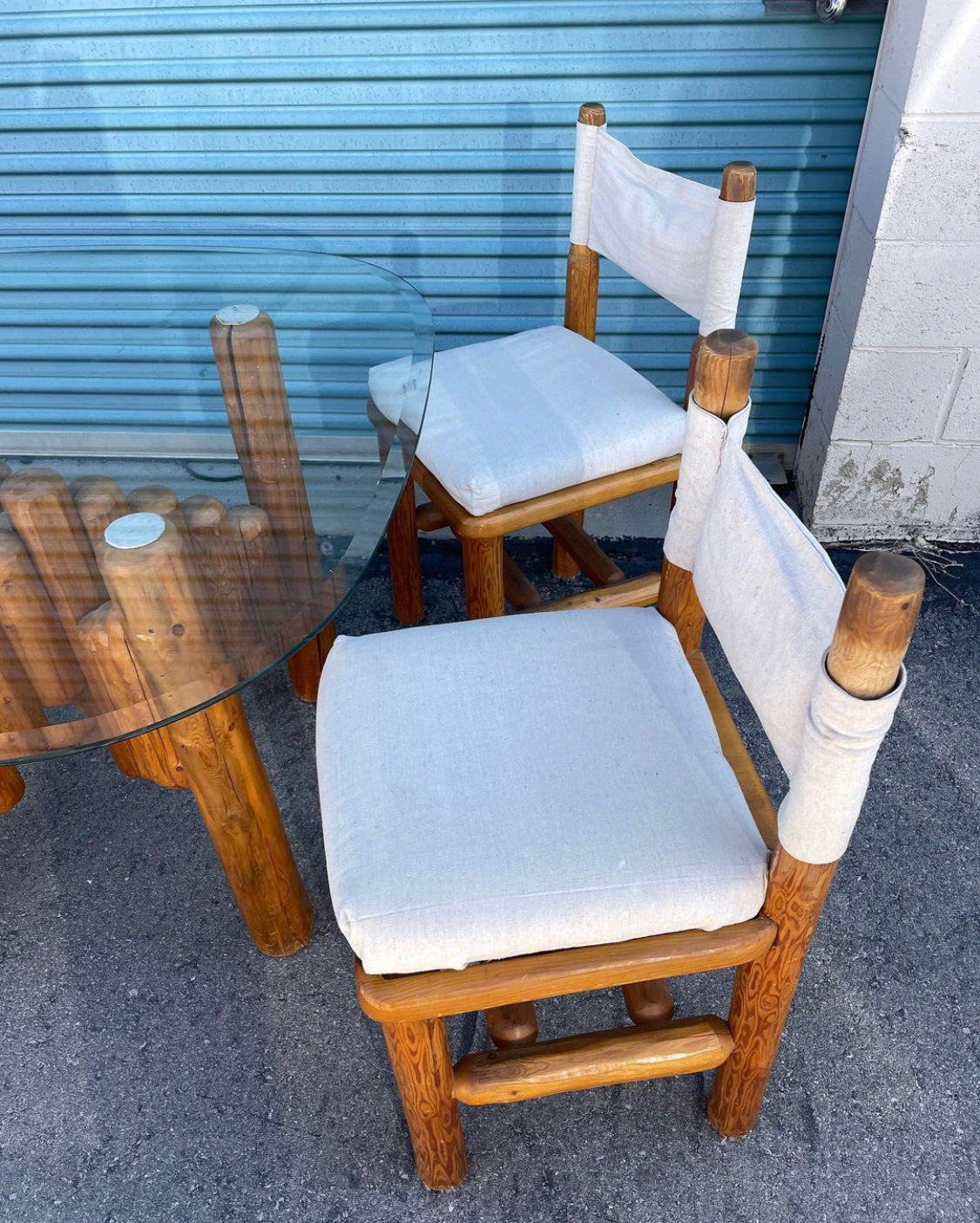 Pine Dining Set 4 Chairs and Table with Glass Top