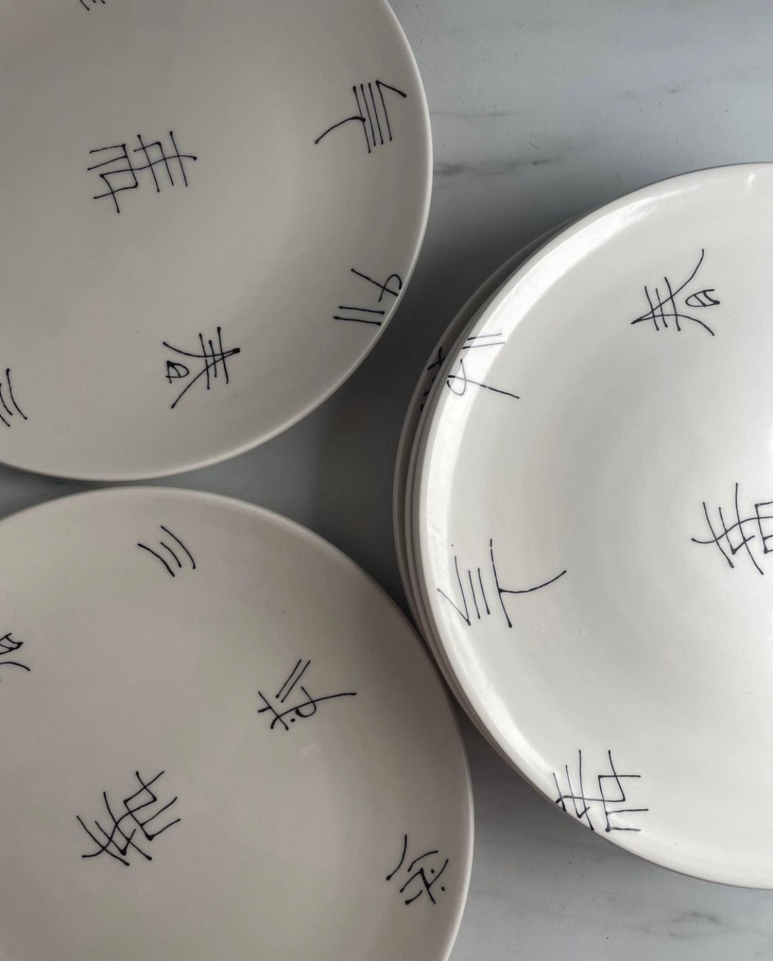 S. Bernado Ceramics Handmade Calligraphy Symbol Plates made in Portugal set of 6