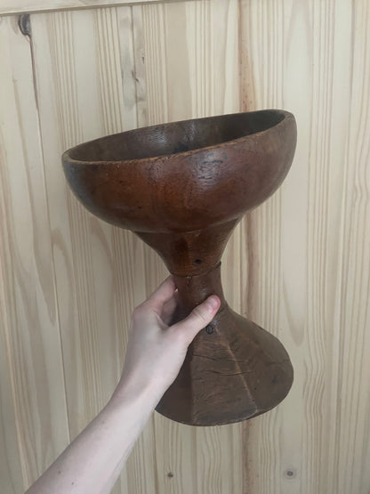 Cake Stand, Wood Bowl, Vase and Primitive Ceremonial Carved Wood Chalice