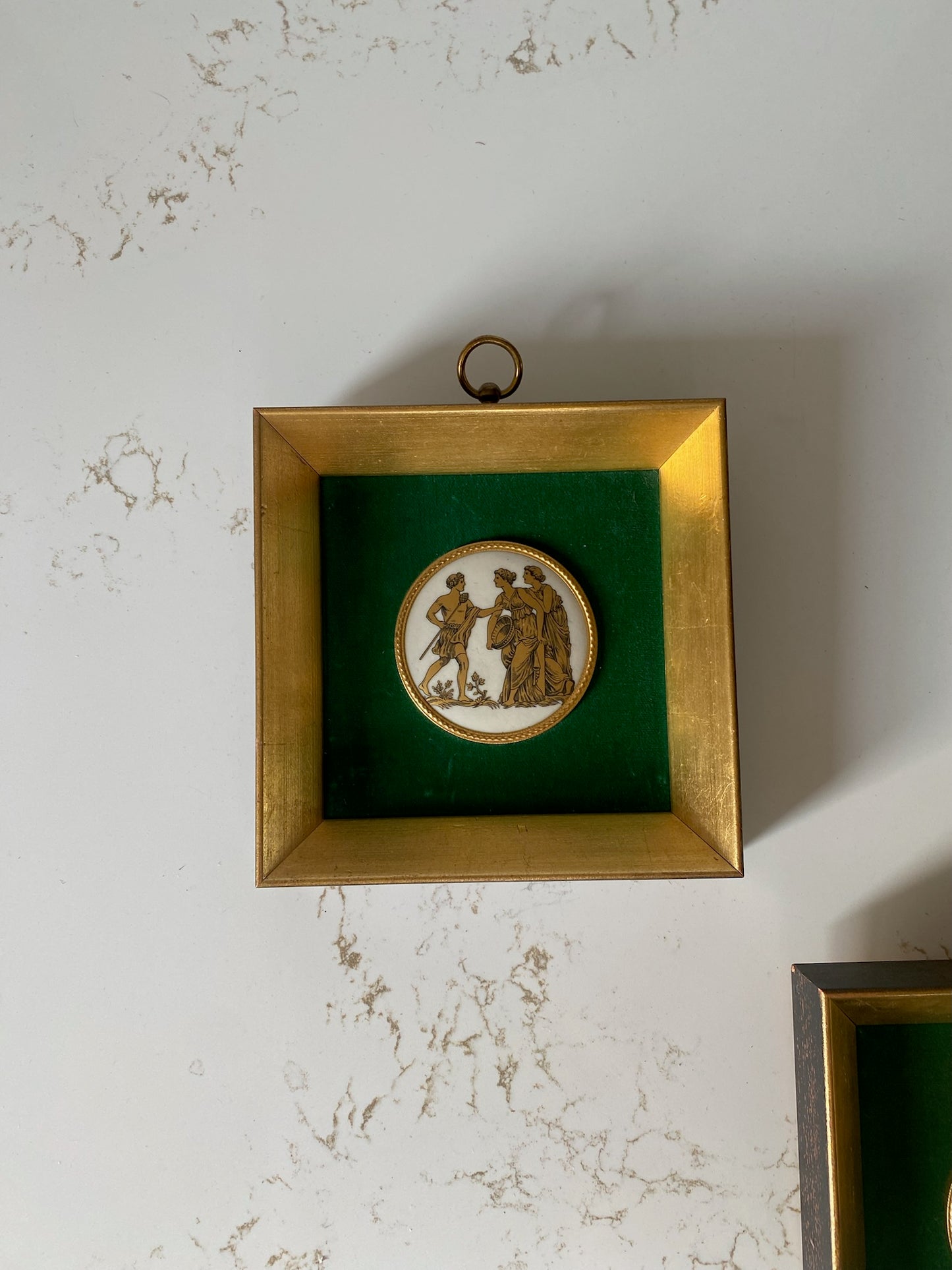 Vintage Green and Gold Greek Pendant Art - set of 4