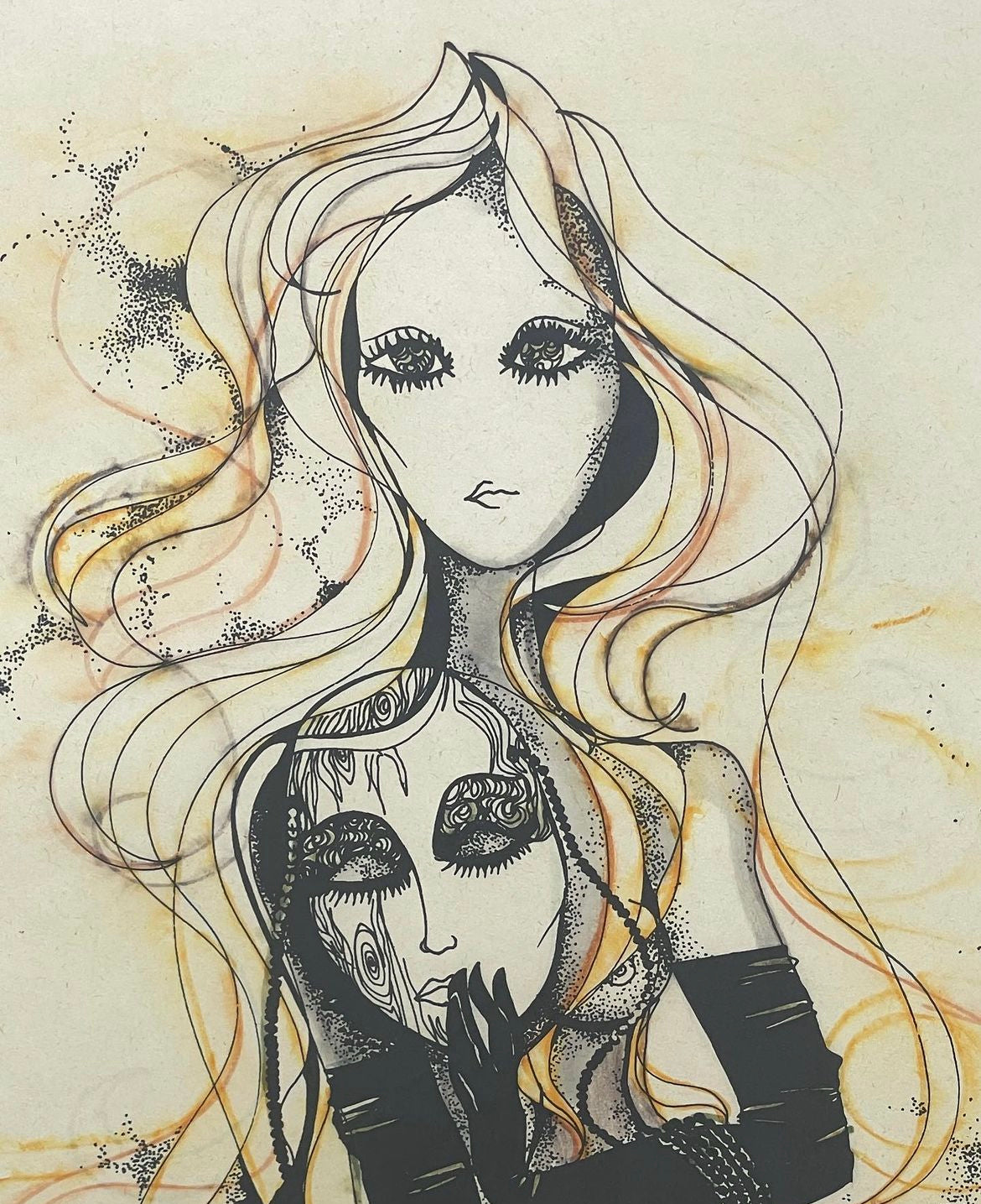 Mysterious Woman Mixed Media Original Signed Art