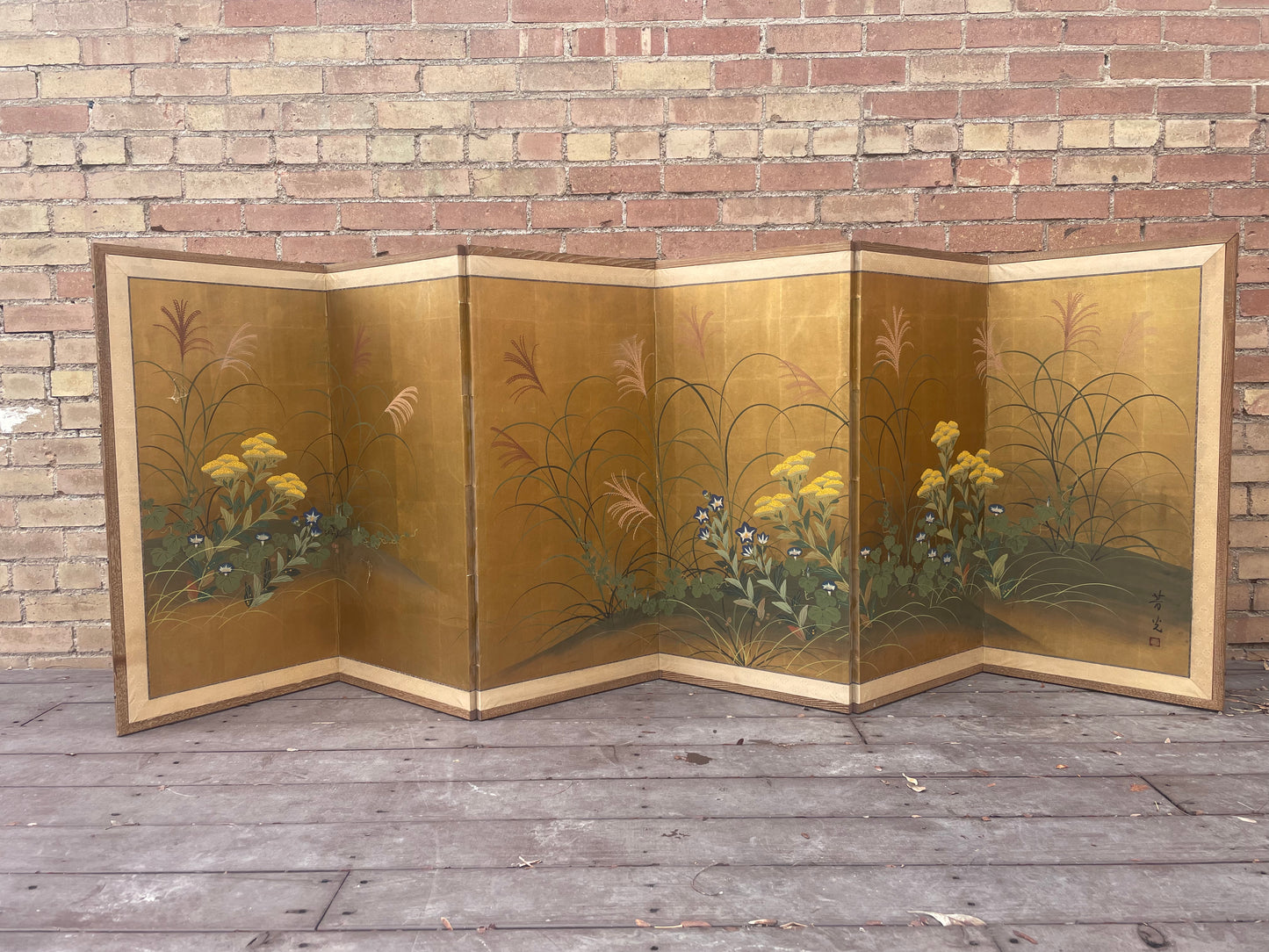 Vintage Handpainted Japanese Byobu 6-Panel Folding Divider