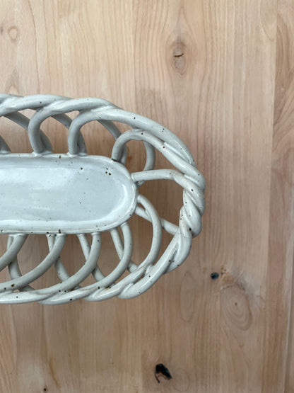 Vintage Sparrow Egg Gray Speckled Gray Open Weave Basket