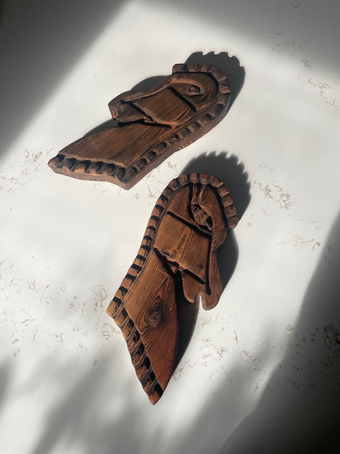 Hand-Carved Wooden His & Hers Horse Head Wall Hanging sold as pair of 2