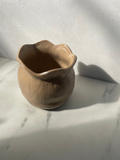 Petal-lipped Planter with Pressed Woven Texture