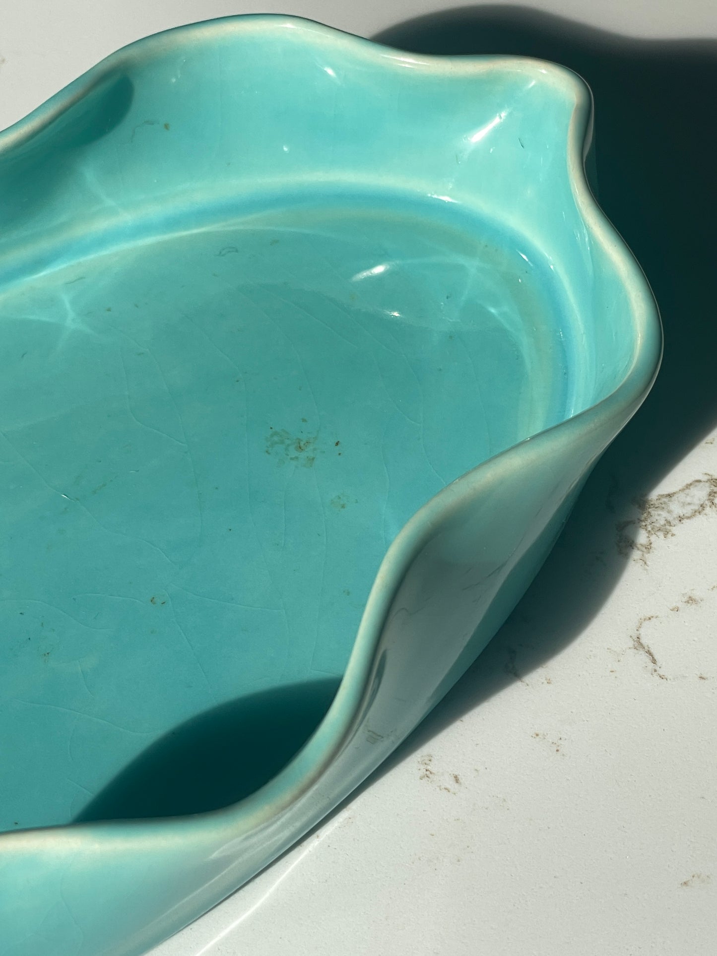 Vintage Turquoise Ruffled Dish by California Pottery