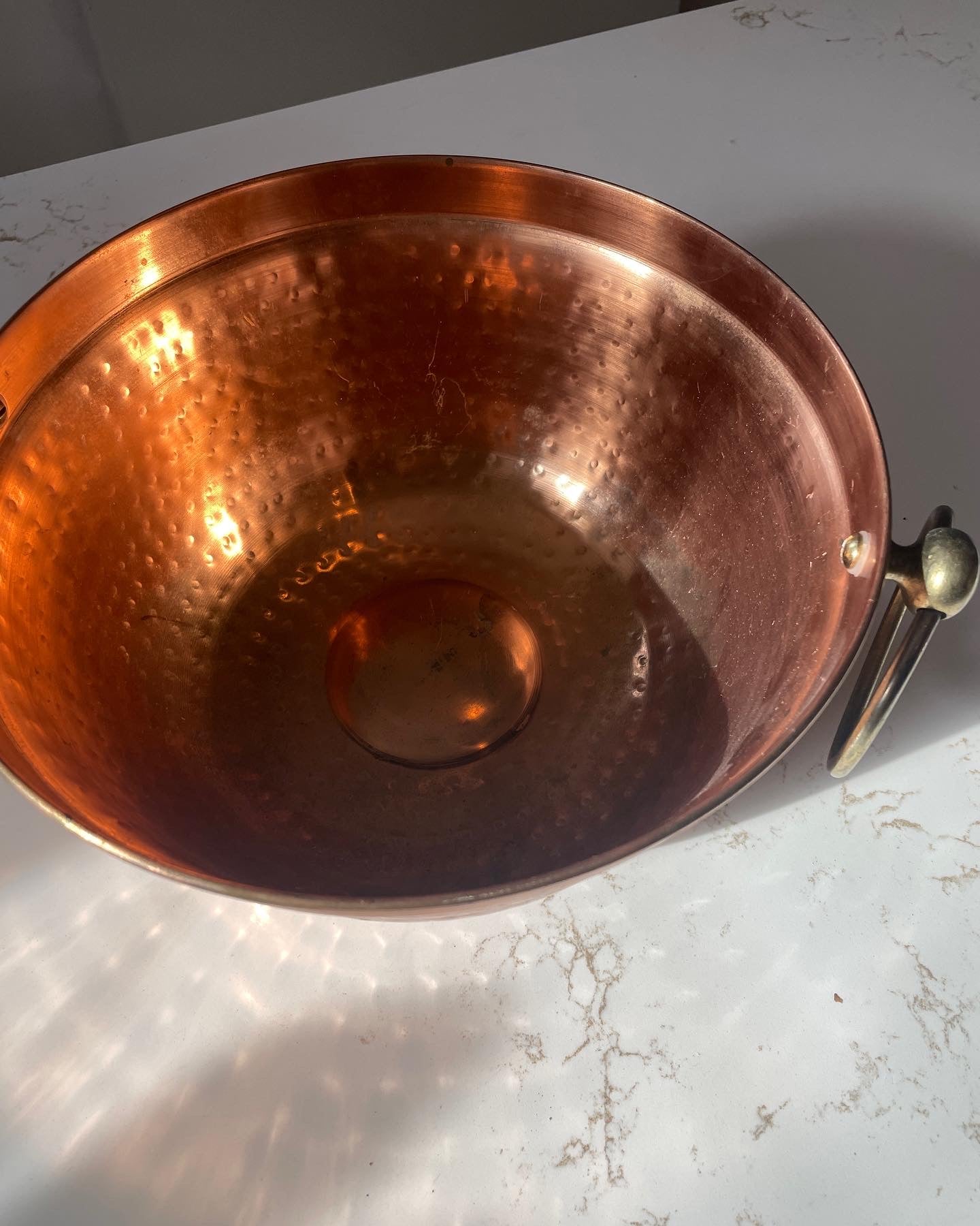 Hammered Copper Bowl with Golden Ring Handles