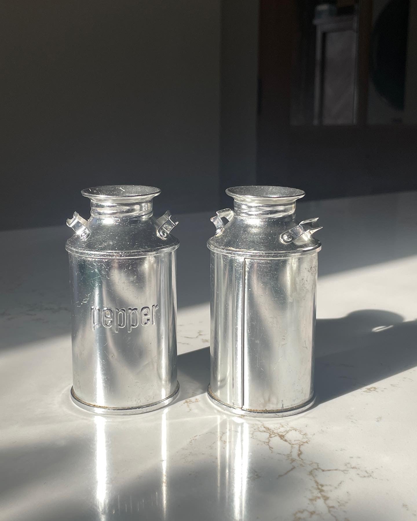 Vintage Aluminum Milk Can Salt and Pepper Shakers