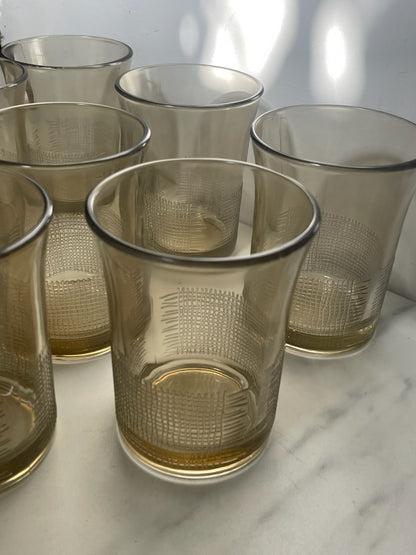 Vintage Brown Woven Texture Tumbler Glasses by Crisa set of 8