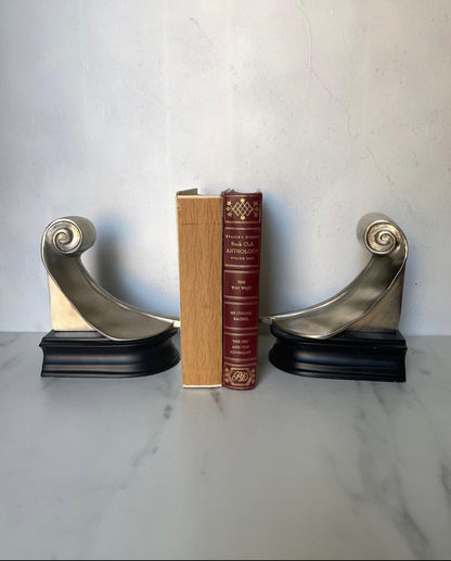 Silver Feather Scroll Heavy Bookends sold as a pair of 2