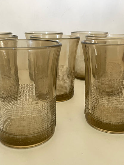 Vintage Brown Woven Texture Tumbler Glasses by Crisa set of 8