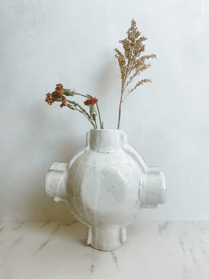Cream Cross Patch Ceramic Vase
