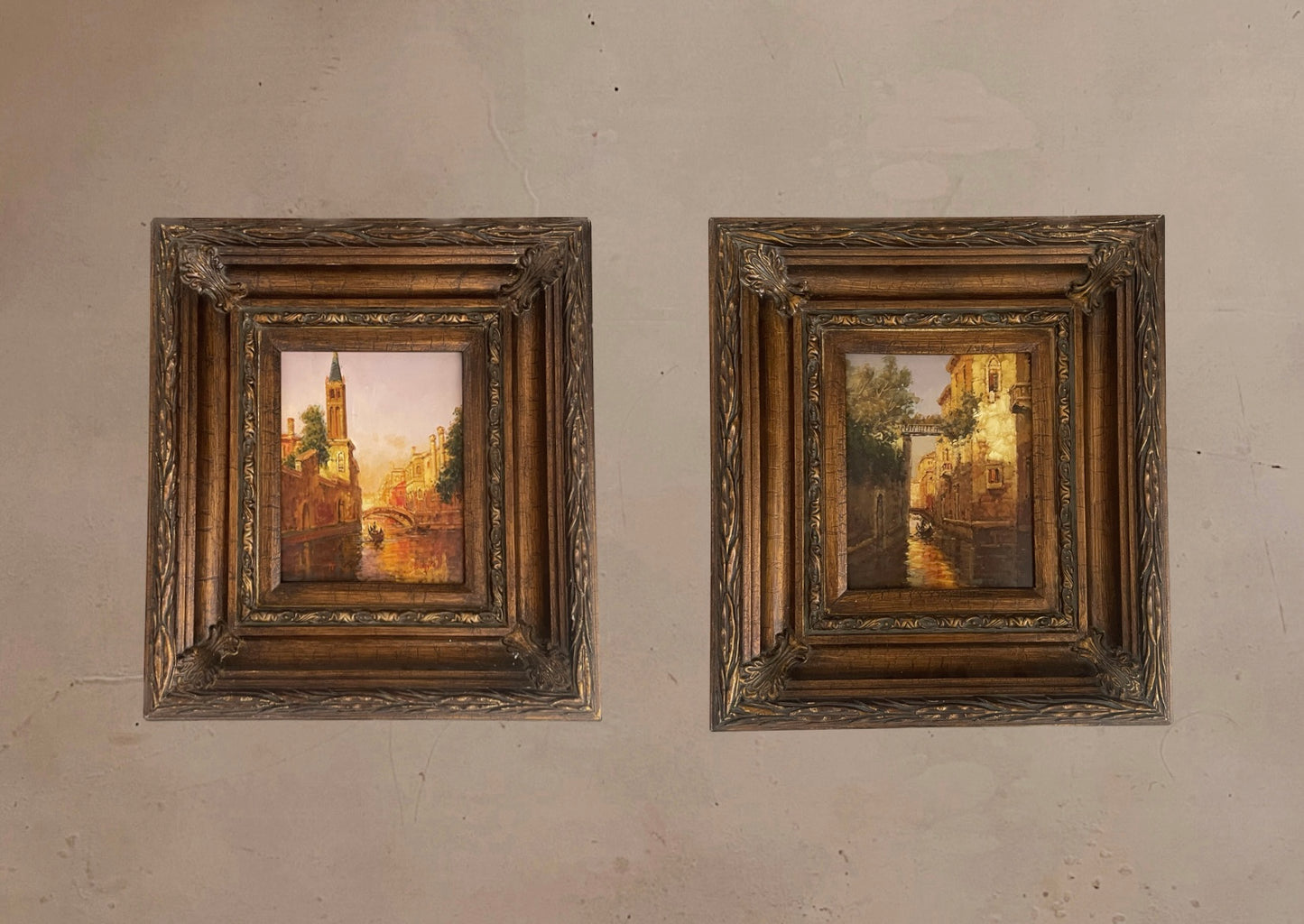 Old World Venice & Cathedral Painting Framed and Signed Art