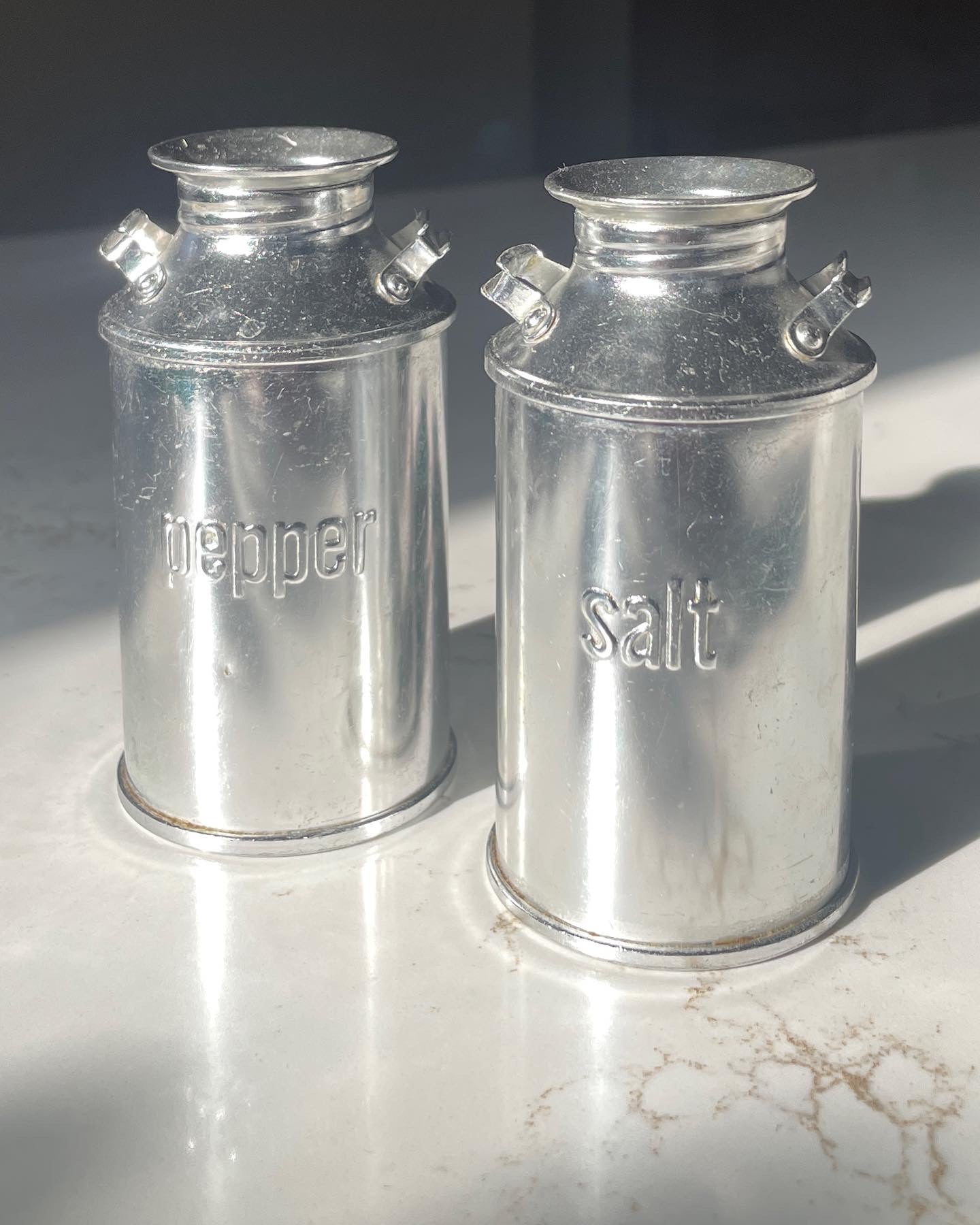 Vintage Aluminum Milk Can Salt and Pepper Shakers