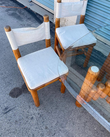 Pine Dining Set 4 Chairs and Table with Glass Top